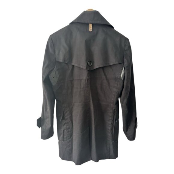 Mackage Womens Black Trench Spring Jacket Leather Trim , Satin Lining, Size 38 - Picture 2 of 8